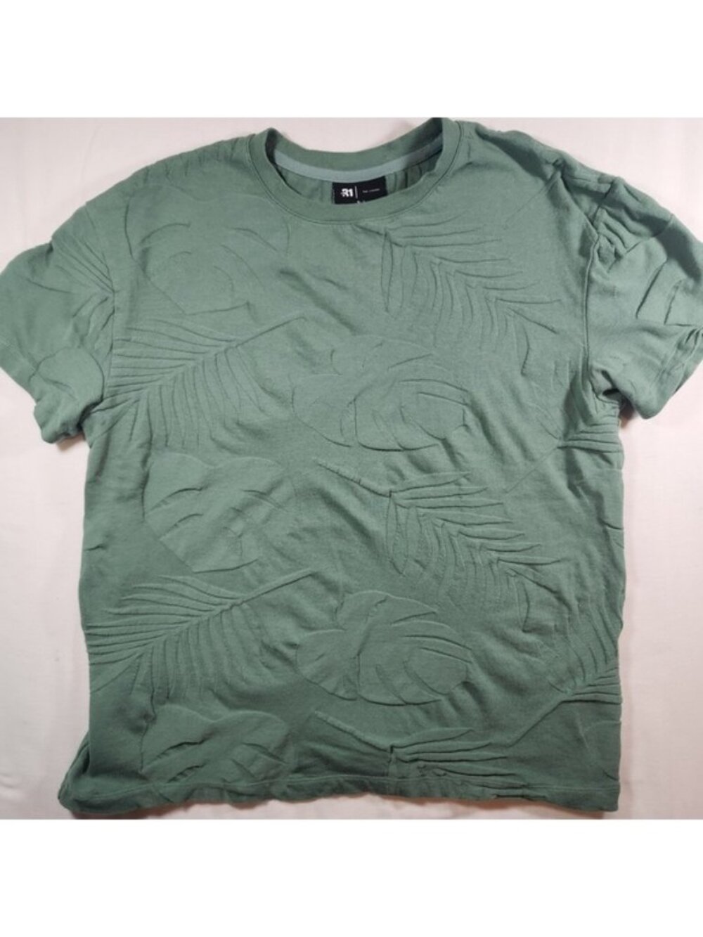 Le 31 Simons  Green Organic Cotton Tropical Raised Leaf Jacquard T-Shirt